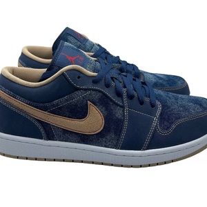 Nike Air Jordan 1 Low SE Denim Midnight Navy DH1259-400 Khaki Blue Hemp  Size 8